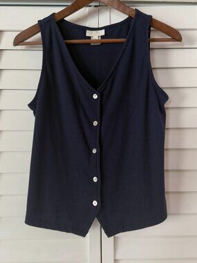 Shol Navy Ribbed Vest Front Button Closure - Size M